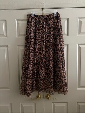 Leopard Print Midi Skirt - Brown/Black